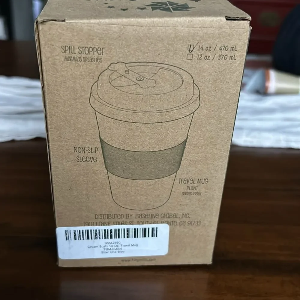 Eco-Friendly Reusable Plant Fiber Travel Mug with Sushi Design NWT